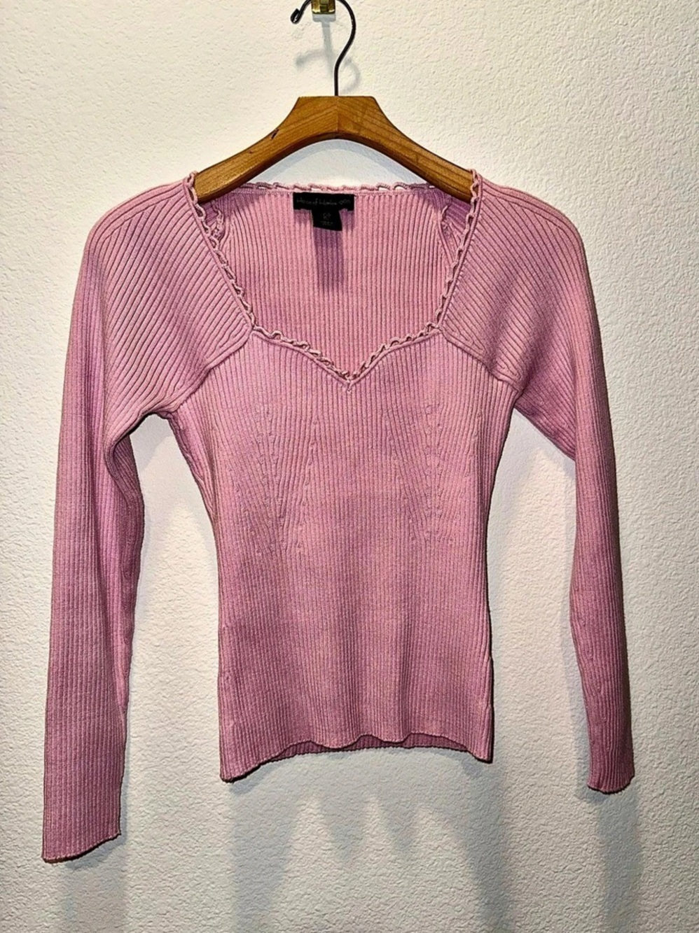 House of Harlow 1960 Pink Ribbed V-Neck Sweater Long Sleeve Size Small